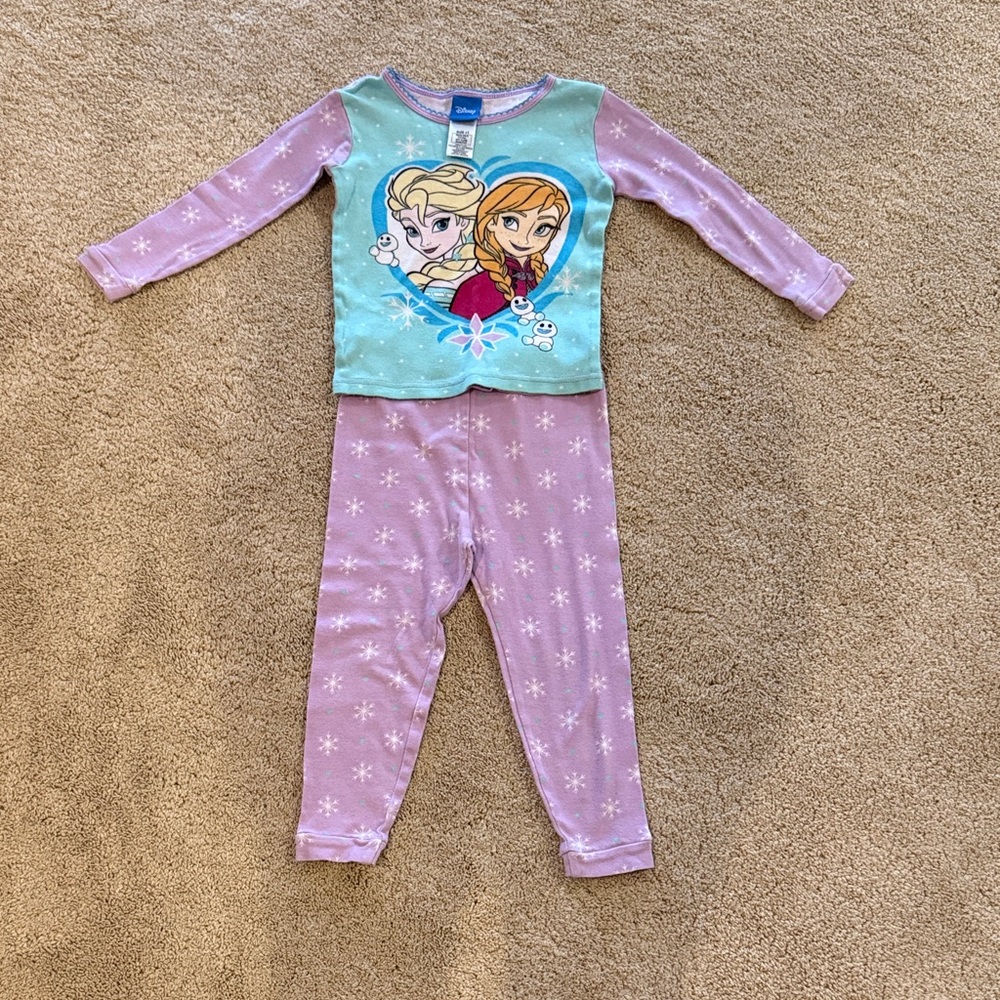 Disney Frozen Kids Pajama Set - Aqua and Purple. EUC. 4T. Elsa. Anna.